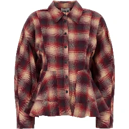 Cotton Flannel Check Peplum Shirt