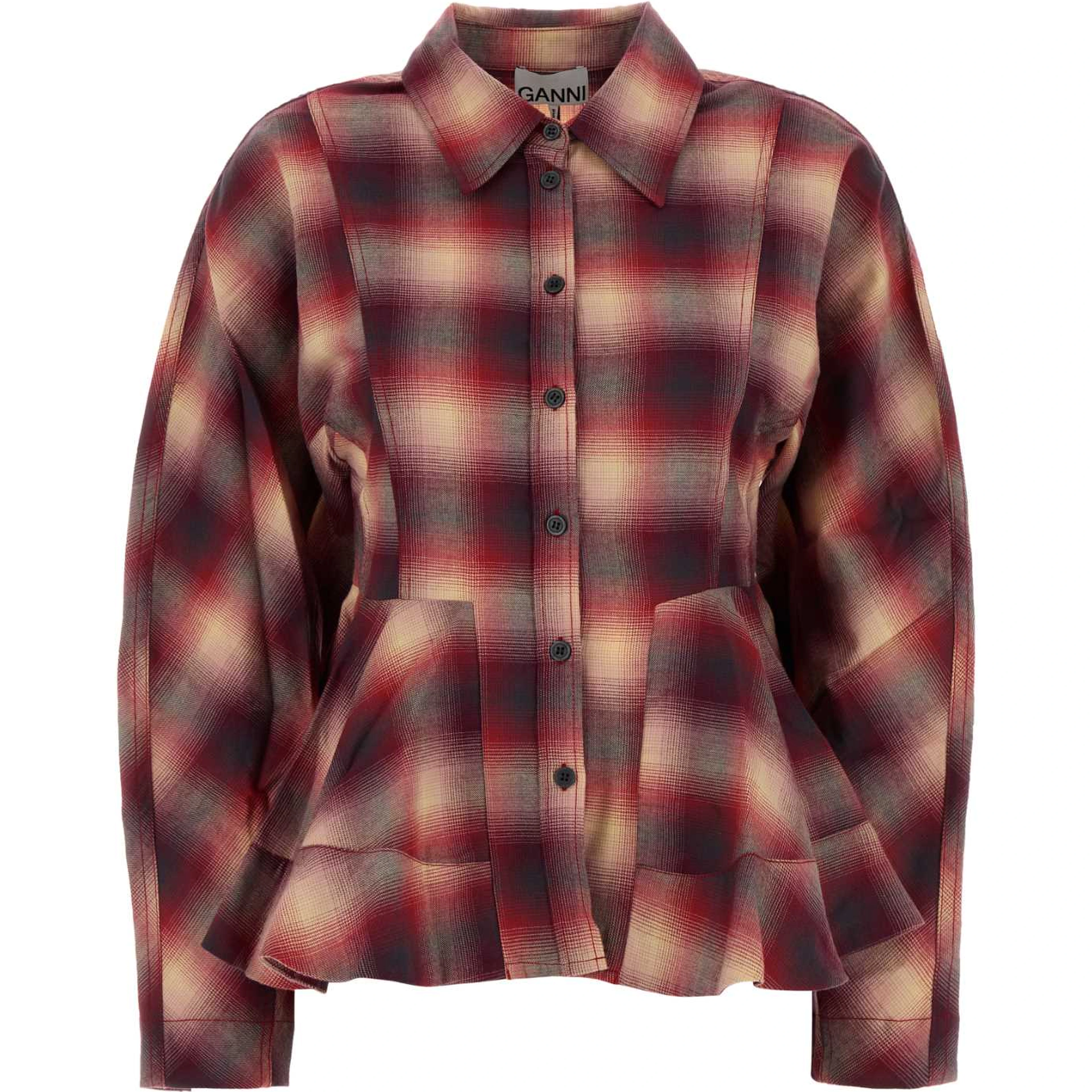 Cotton Flannel Check Peplum Shirt