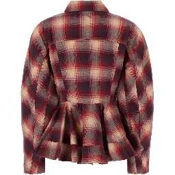 Cotton Flannel Check Peplum Shirt