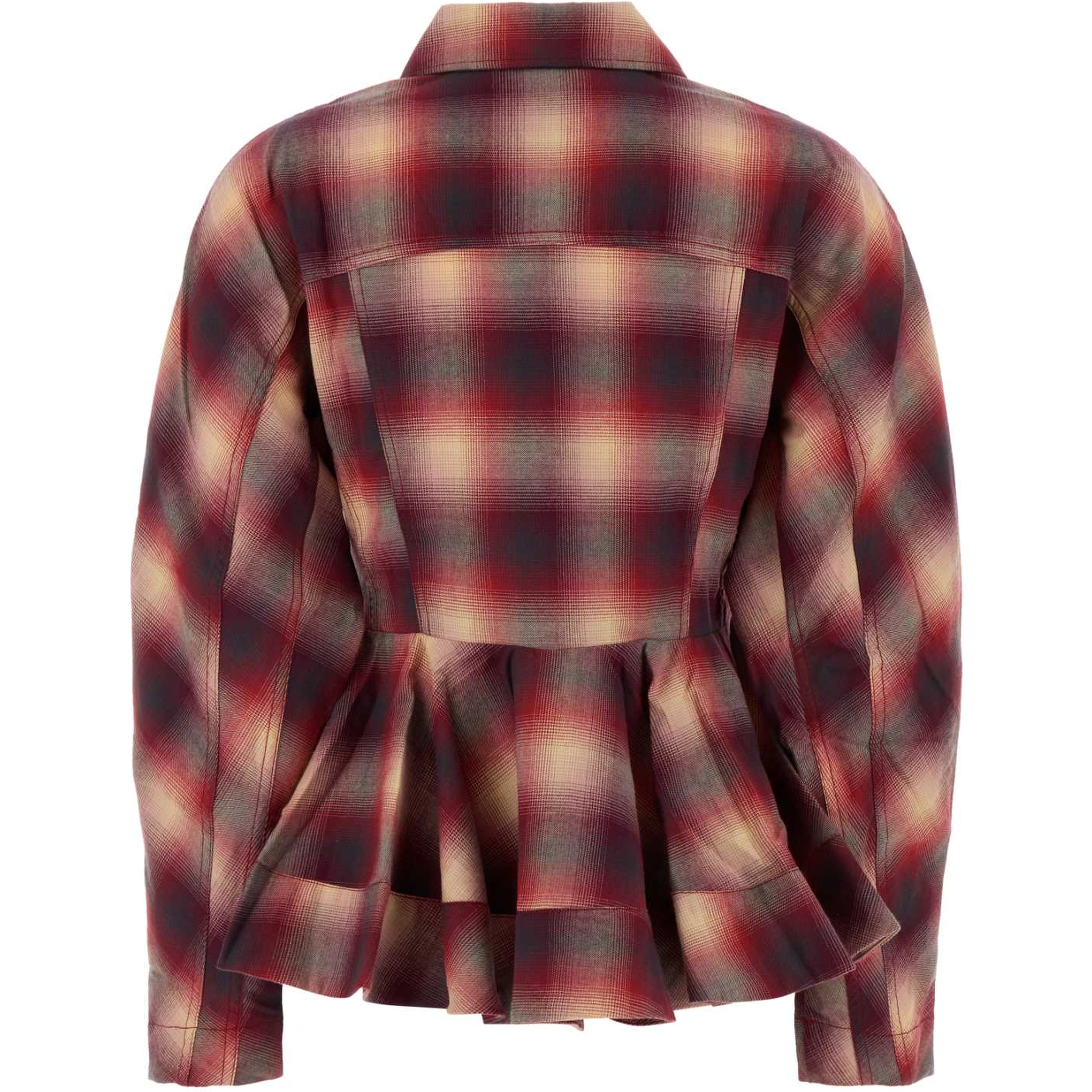 Cotton Flannel Check Peplum Shirt
