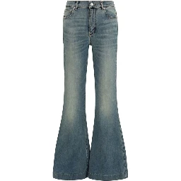 Blue Cotton Flared Jeans