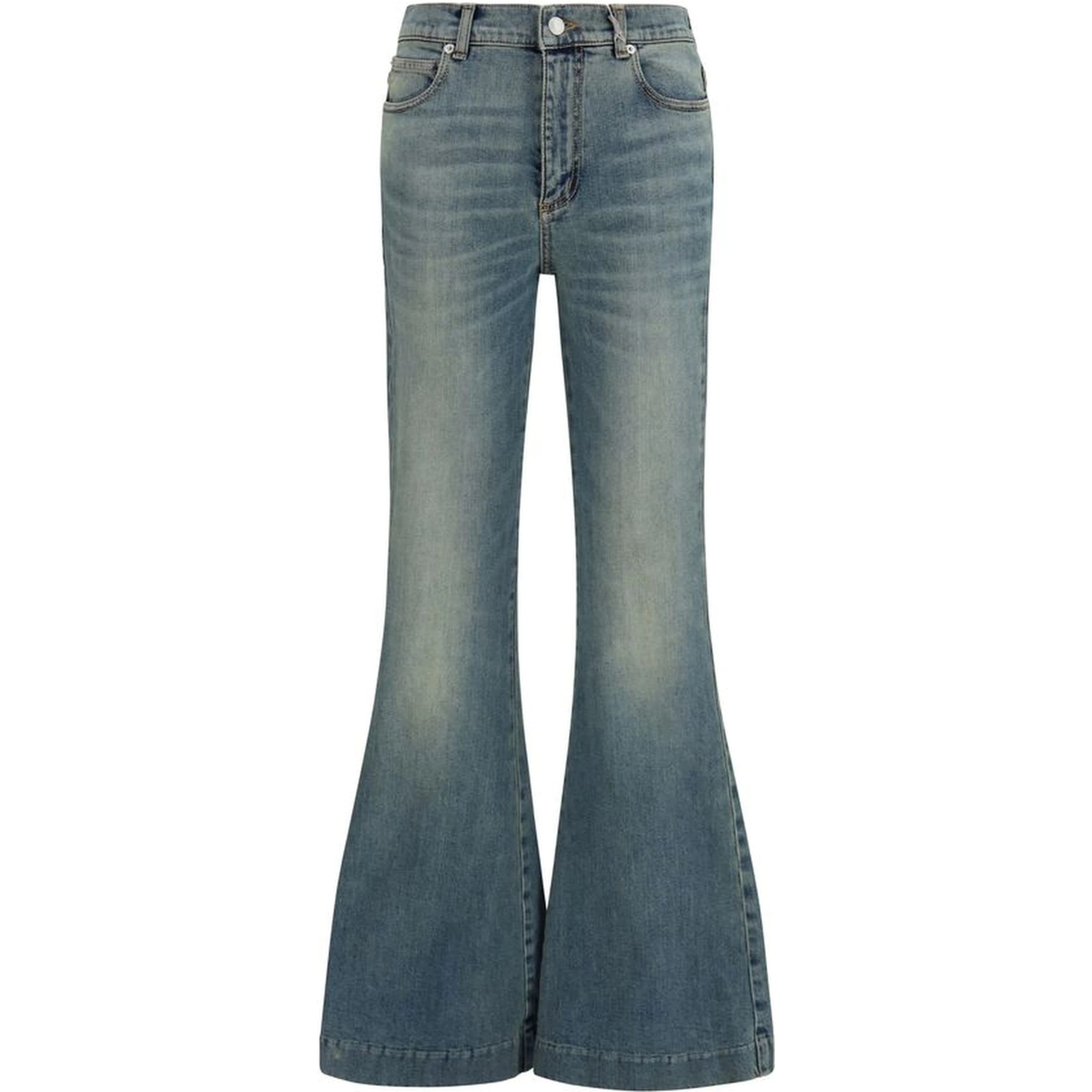 Blue Cotton Flared Jeans