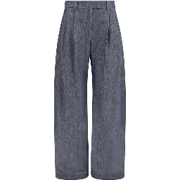 Blue Cotton High-Waisted Jean