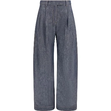 Blue Cotton High-Waisted Jean