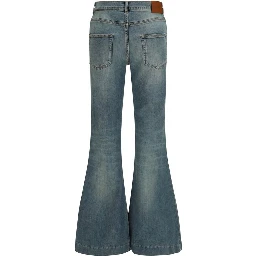 Blue Cotton Flared Jeans