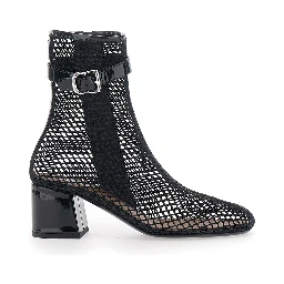 Ankle boots with mesh and high heel in black leather for women