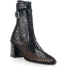 Ankle boots with mesh and high heel in black leather for women