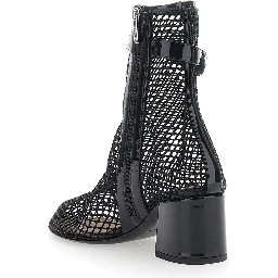 Ankle boots with mesh and high heel in black leather for women