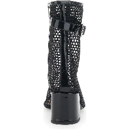 Ankle boots with mesh and high heel in black leather for women