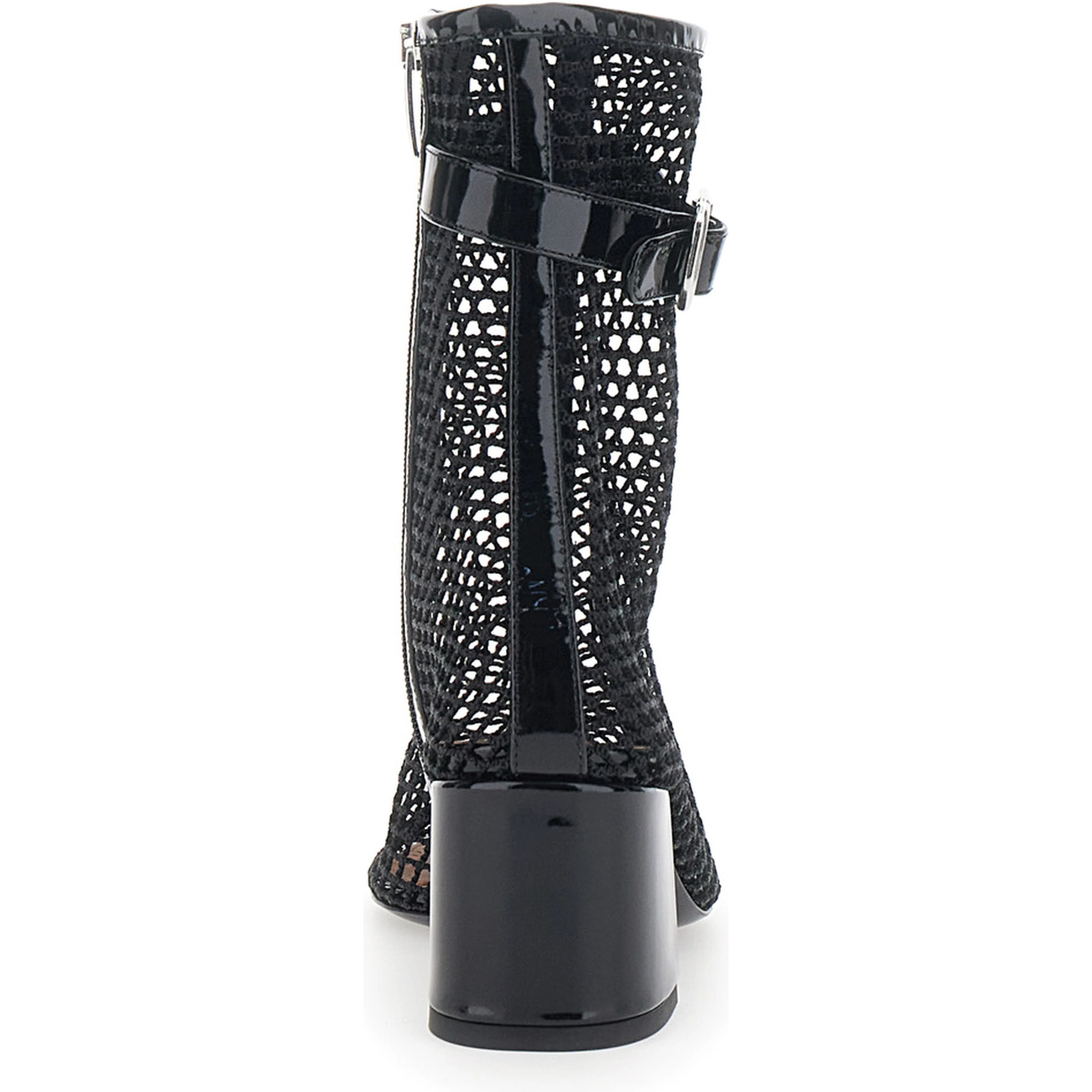 Ankle boots with mesh and high heel in black leather for women