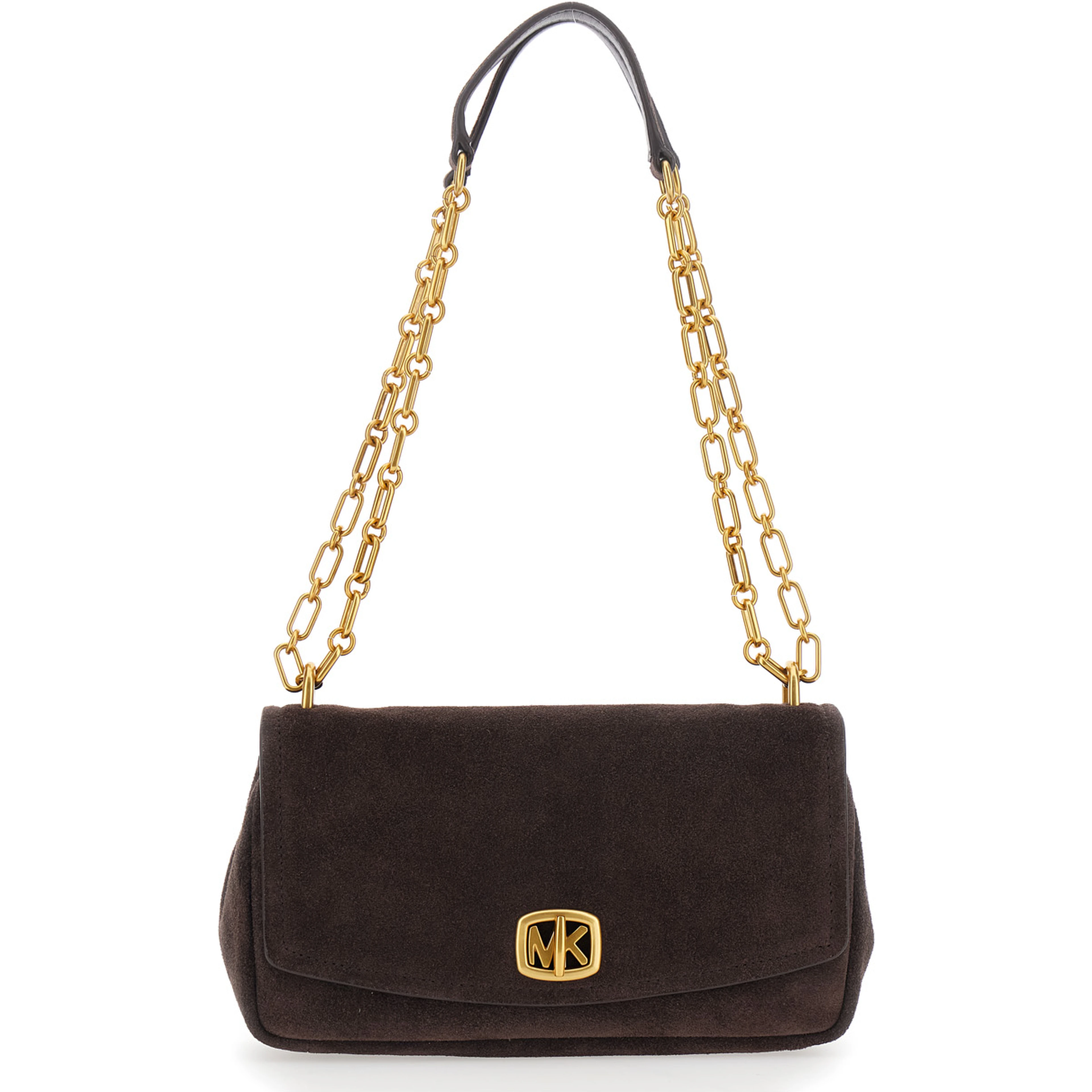 Crossbody bag with chain and logo in brown for women