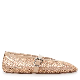 Ballet flats with mesh and leather in white for women