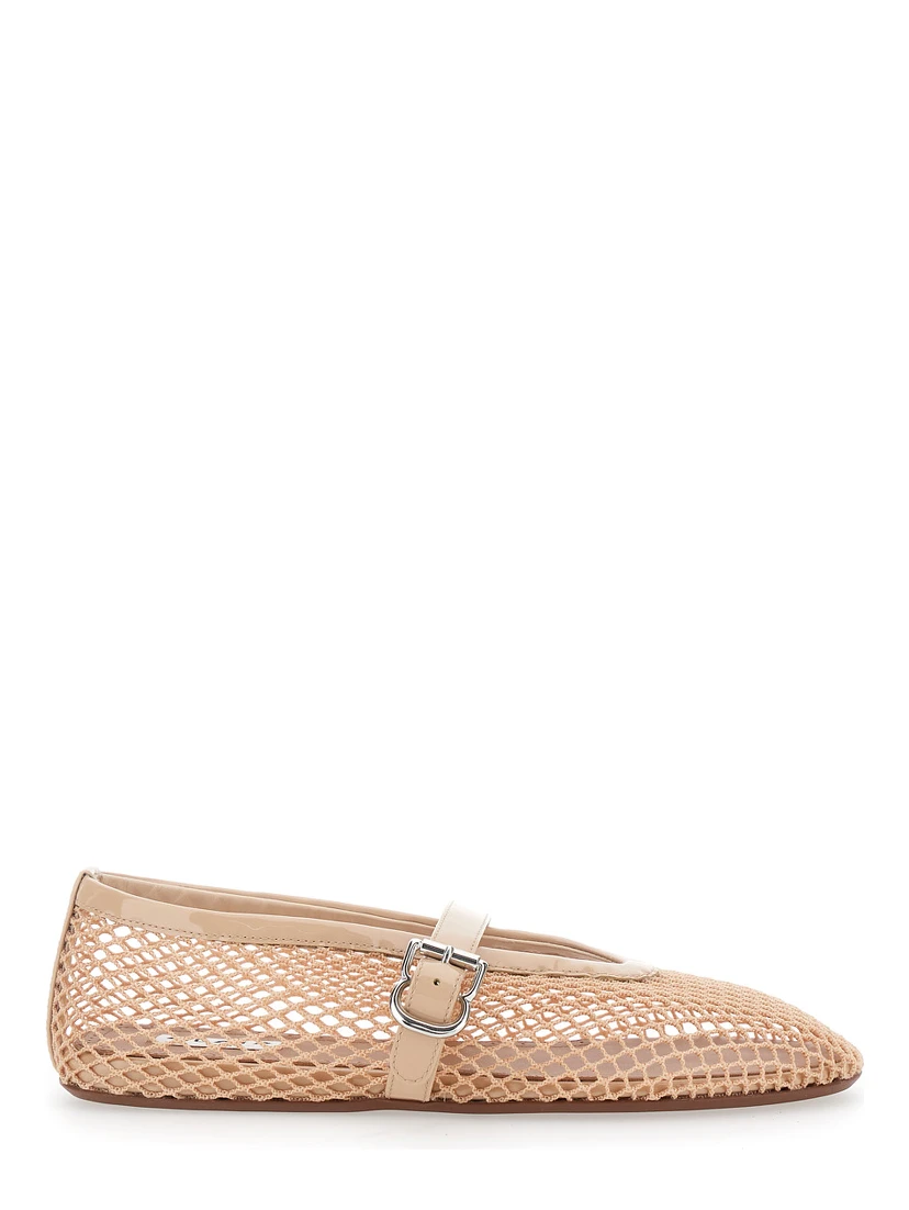 Ballet flats with mesh and leather in white for women
