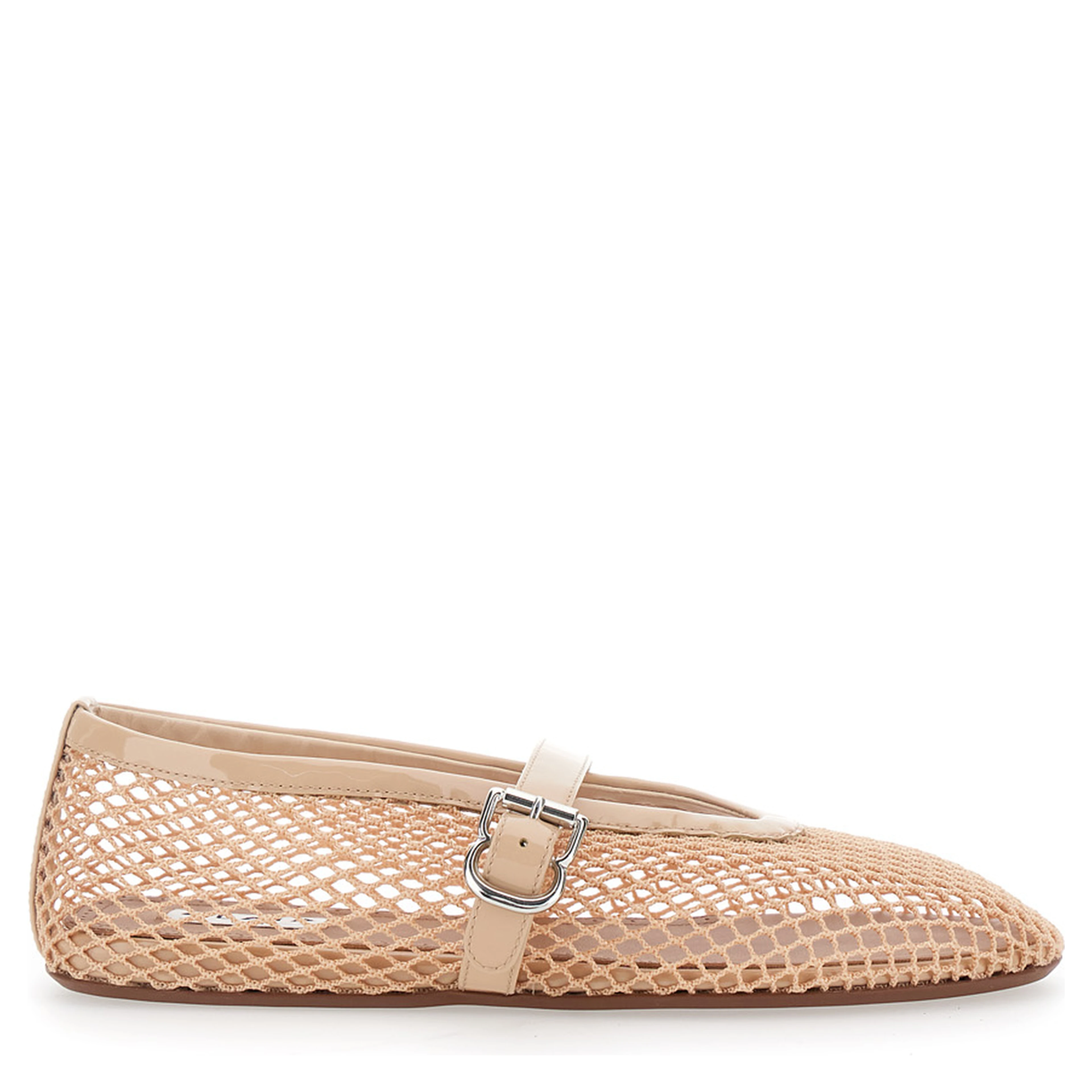 Ballet flats with mesh and leather in white for women