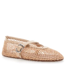 Ballet flats with mesh and leather in white for women