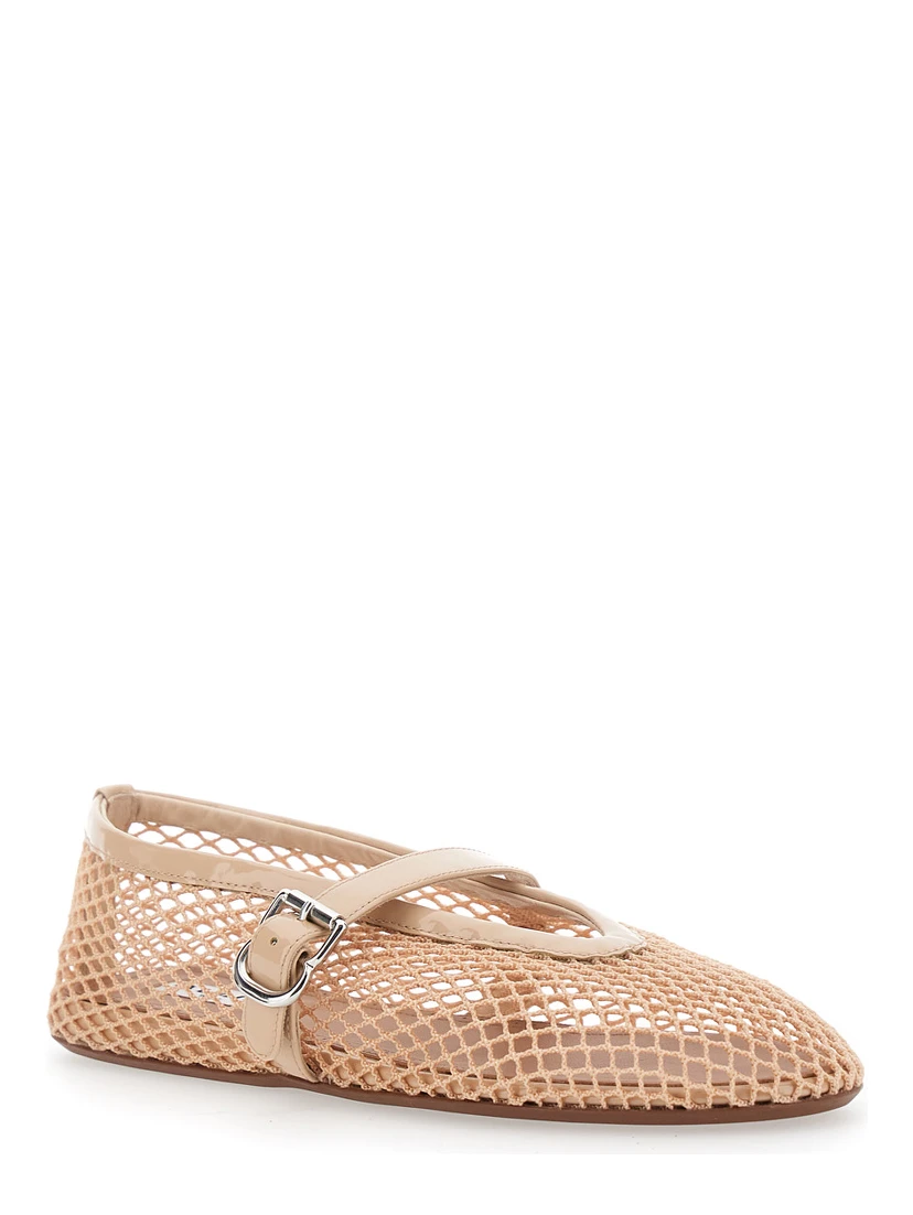 Ballet flats with mesh and leather in white for women