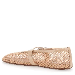 Ballet flats with mesh and leather in white for women