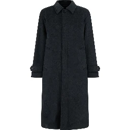 Gray Coat with Notched Revers and Front Button Closure. Features two side pockets and long sleeves. Made of Tech Fabric. Gray. Men.