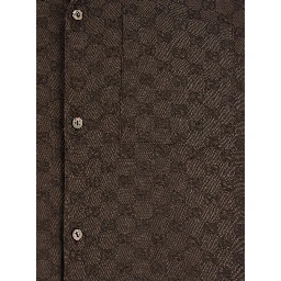 Brown Bowling Shirt with Peak Collar and  All-Over GG Motif in Linen Blend for Men