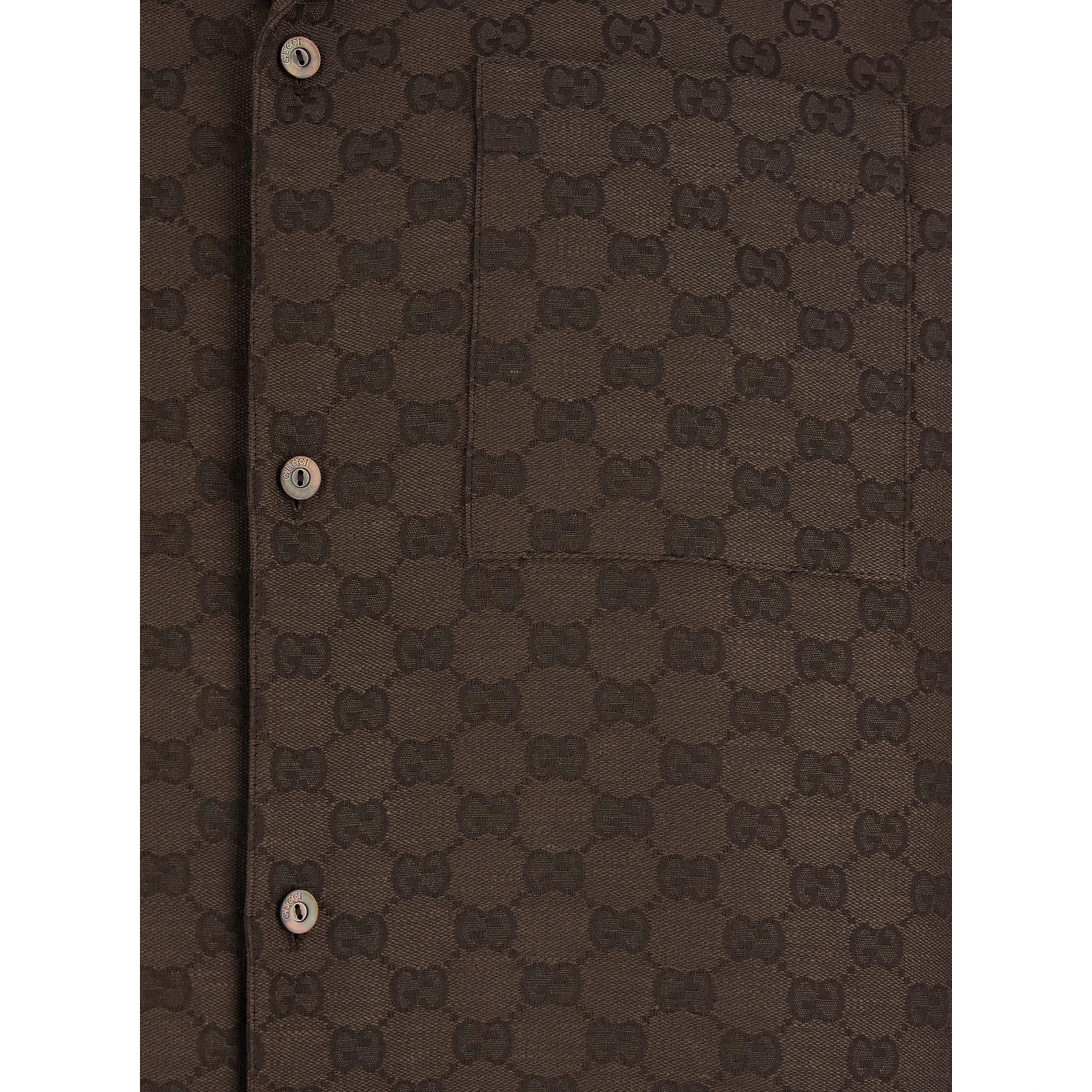 Brown Bowling Shirt with Peak Collar and  All-Over GG Motif in Linen Blend for Men