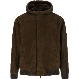 Mens brown fabric hooded coat