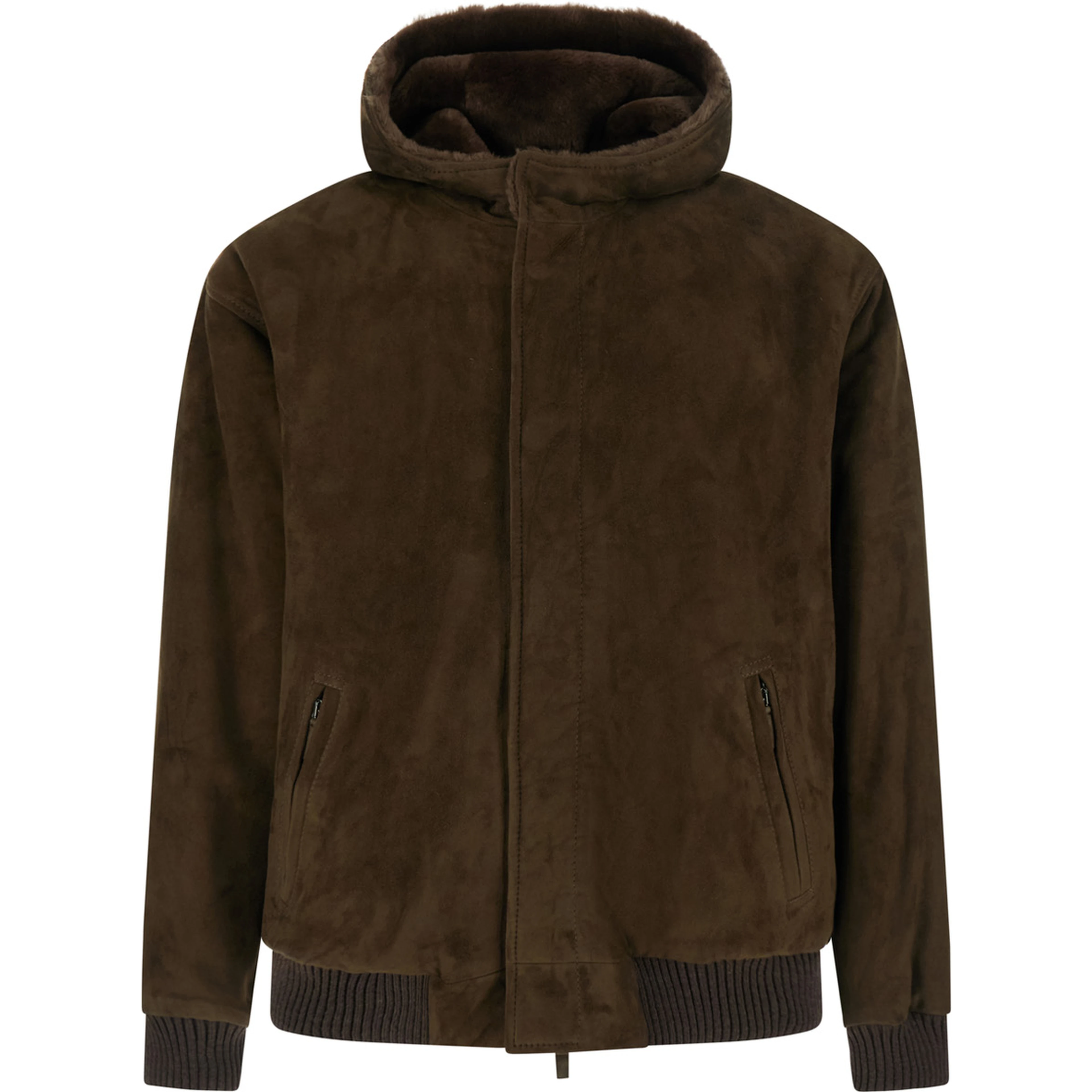 Mens brown fabric hooded coat