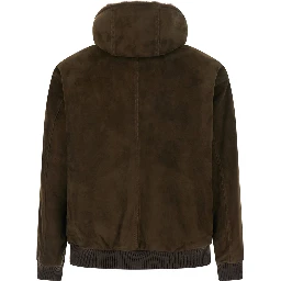 Mens brown fabric hooded coat