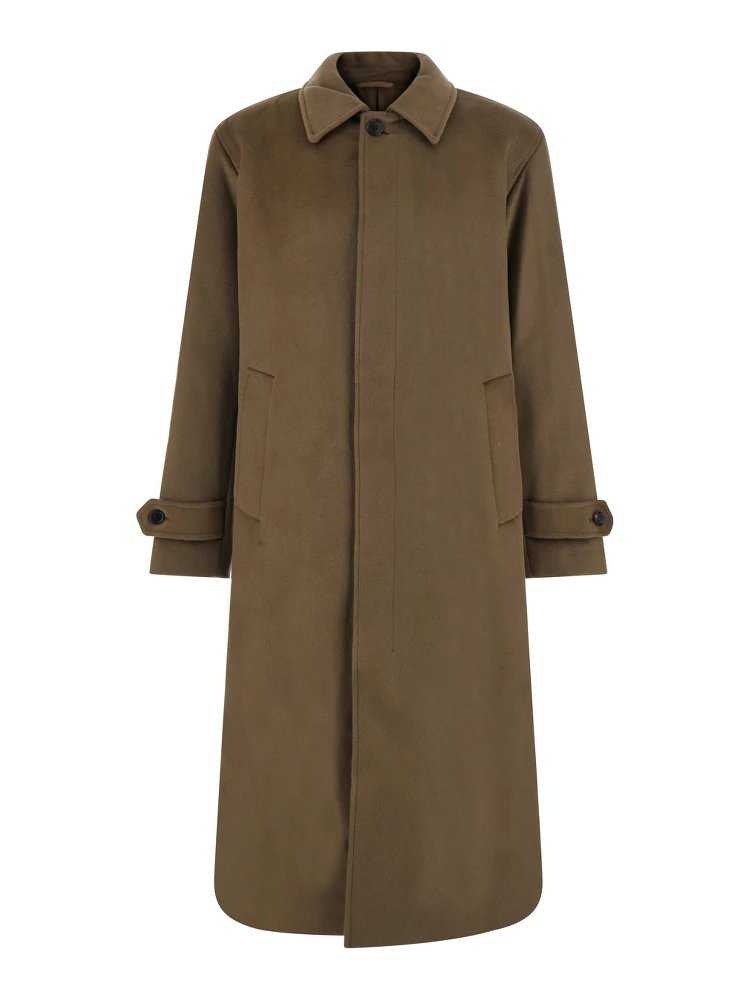 GIBSON Coat with Notched Revers and Brown Leather Front Closure for Women