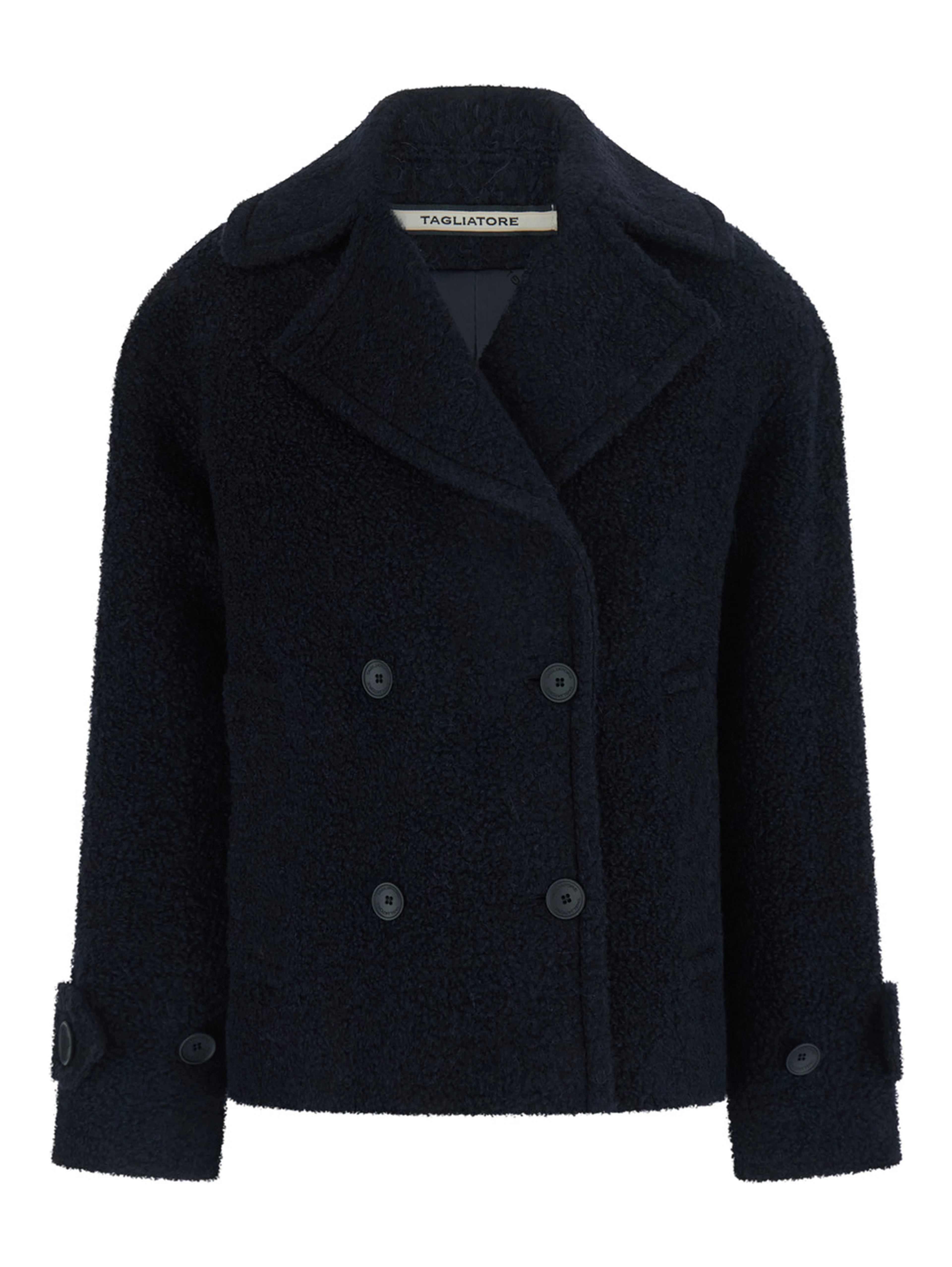 SHORT COAT with classic collar and long sleeves in tech fabric blue men