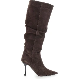 Knee-high boots with 90 heel in brown suede