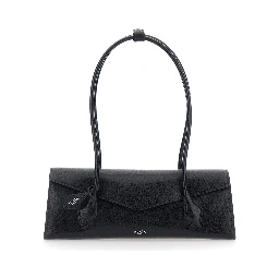 Shoulder bag TECKEL FLAP MEDIUM with leather details and ALAIA logo, black, women