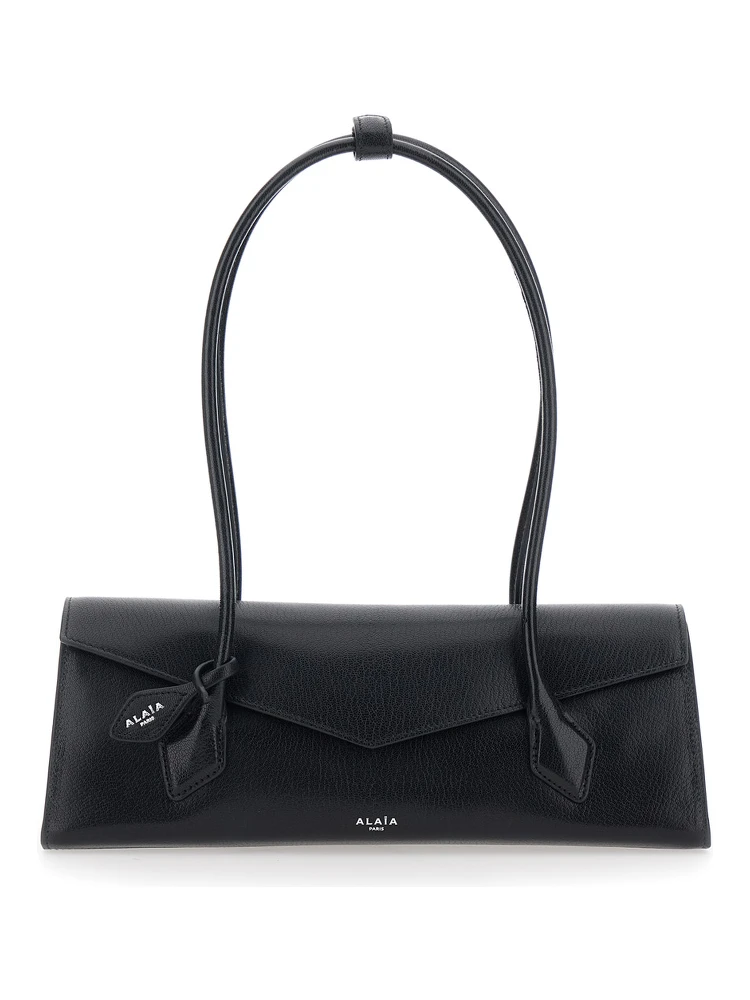 Shoulder bag TECKEL FLAP MEDIUM with leather details and ALAIA logo, black, women