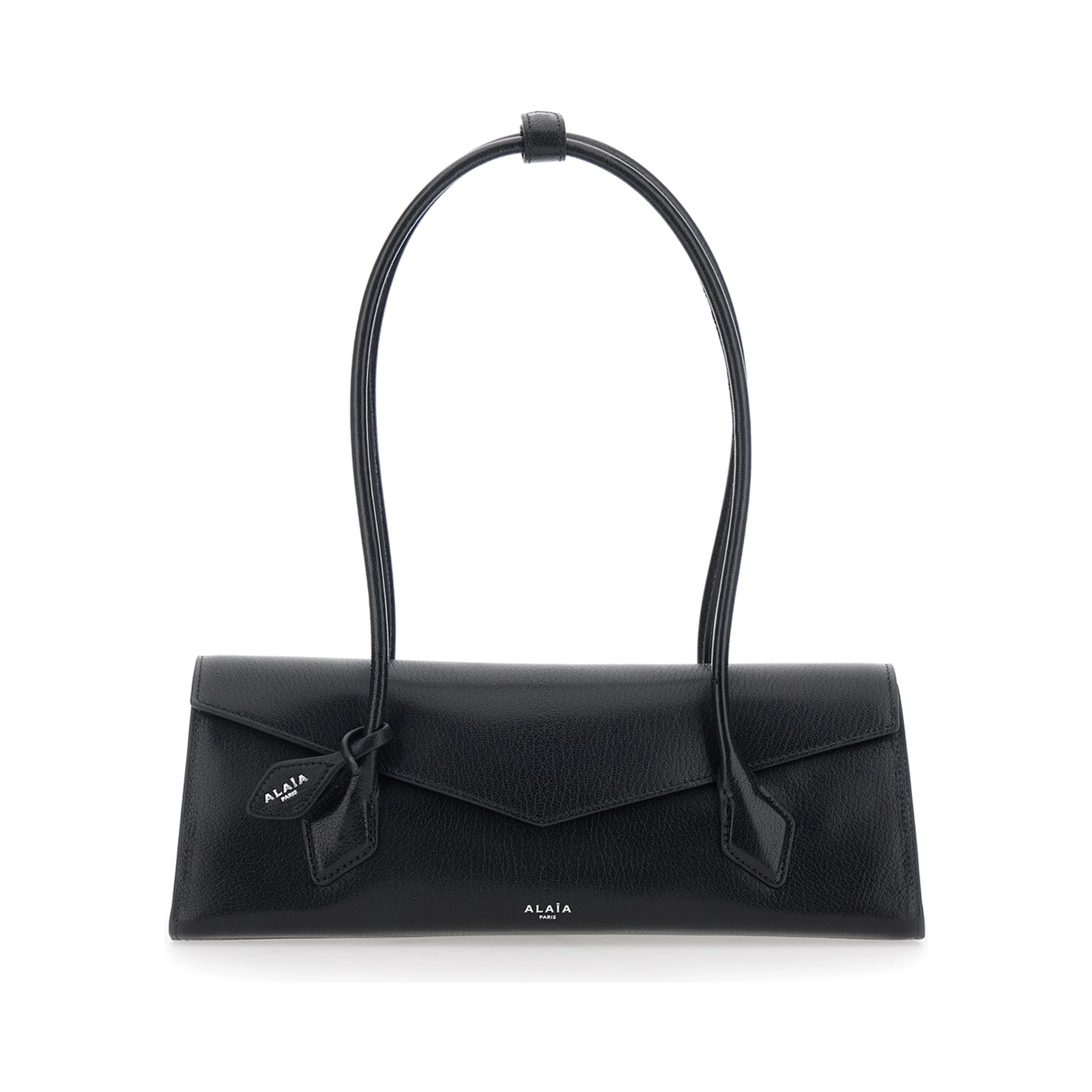 Shoulder bag TECKEL FLAP MEDIUM with leather details and ALAIA logo, black, women