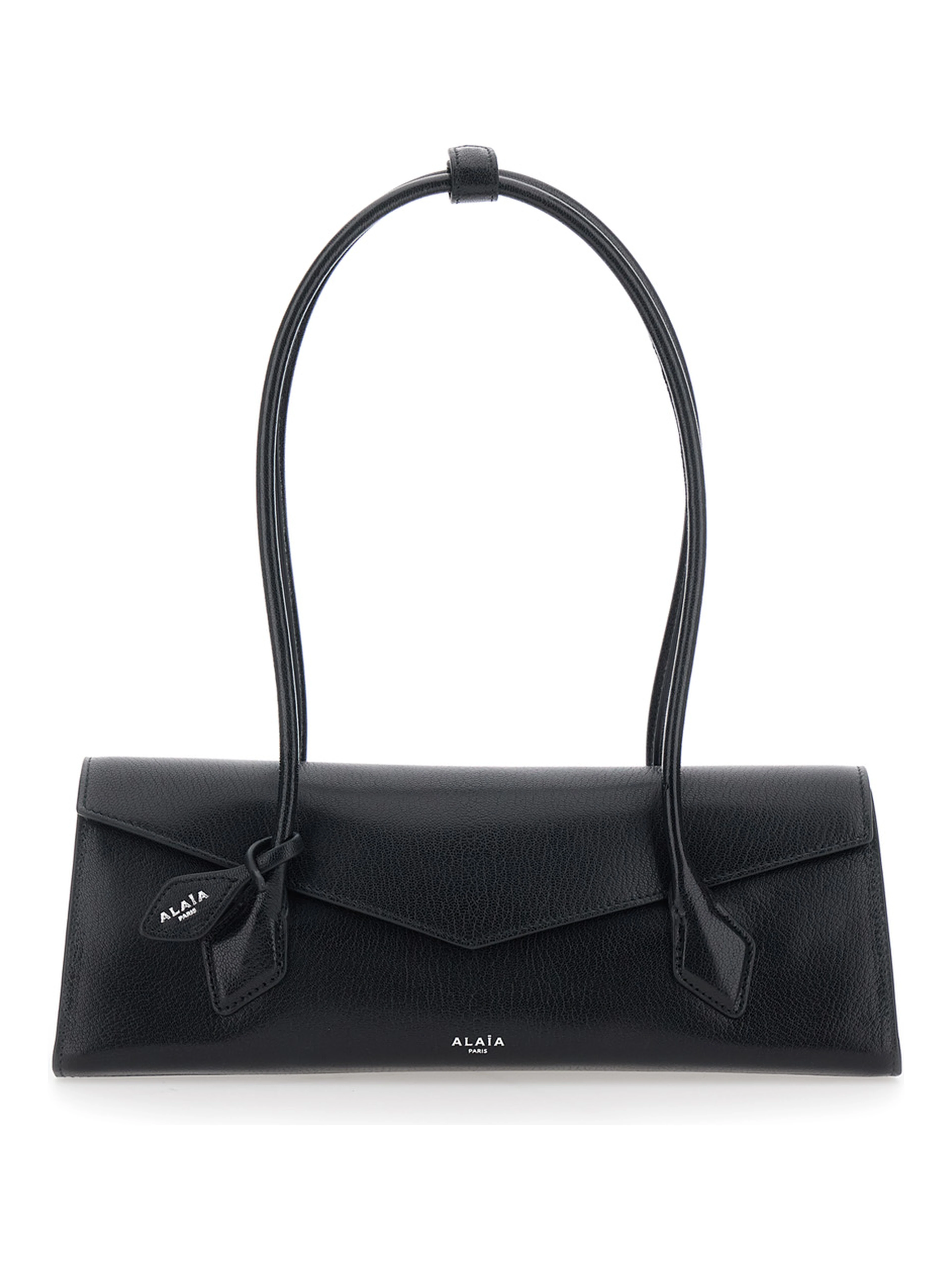 Shoulder bag TECKEL FLAP MEDIUM with leather details and ALAIA logo, black, women