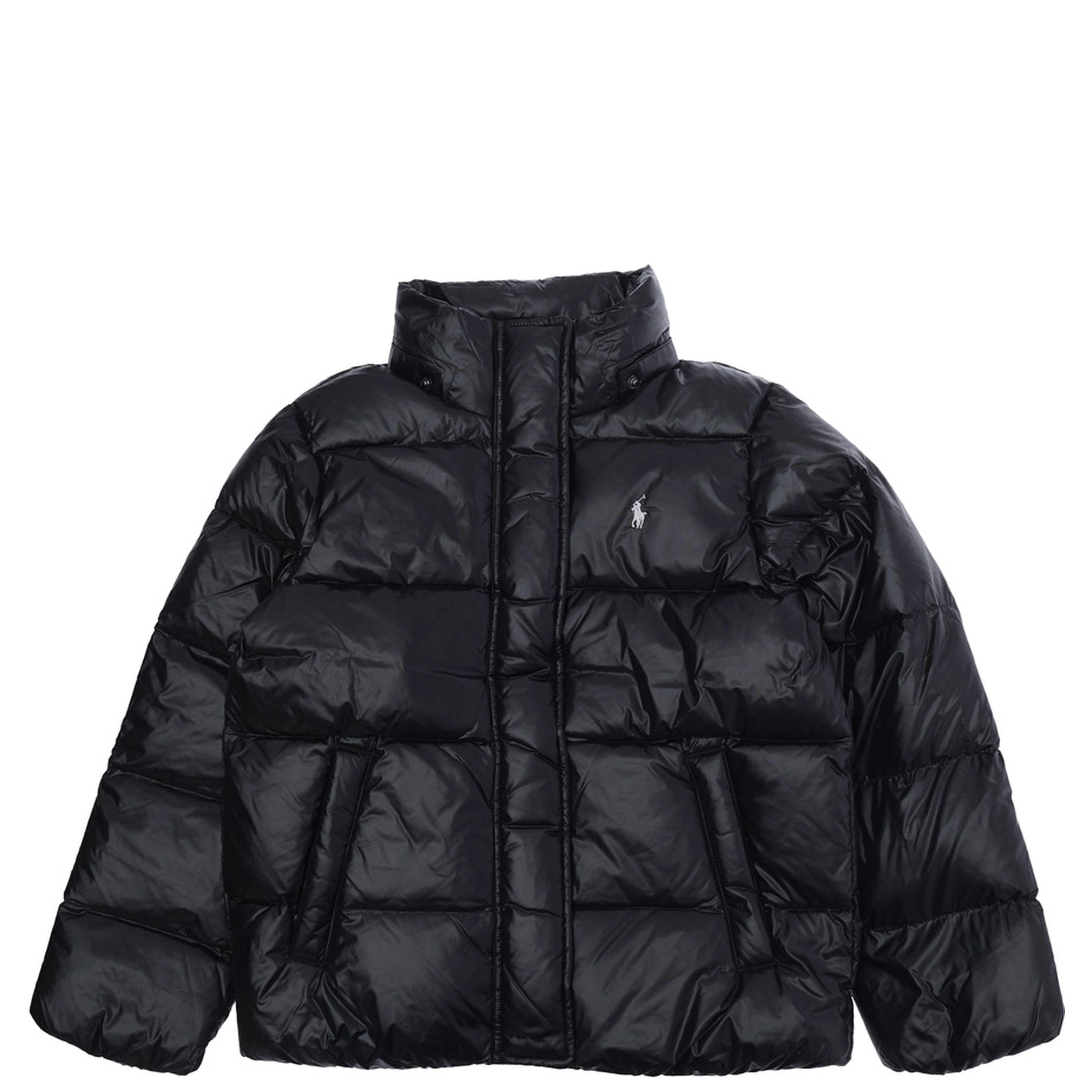 Down jacket with high collar and zip closure, Tech Fabric, Black, Boy