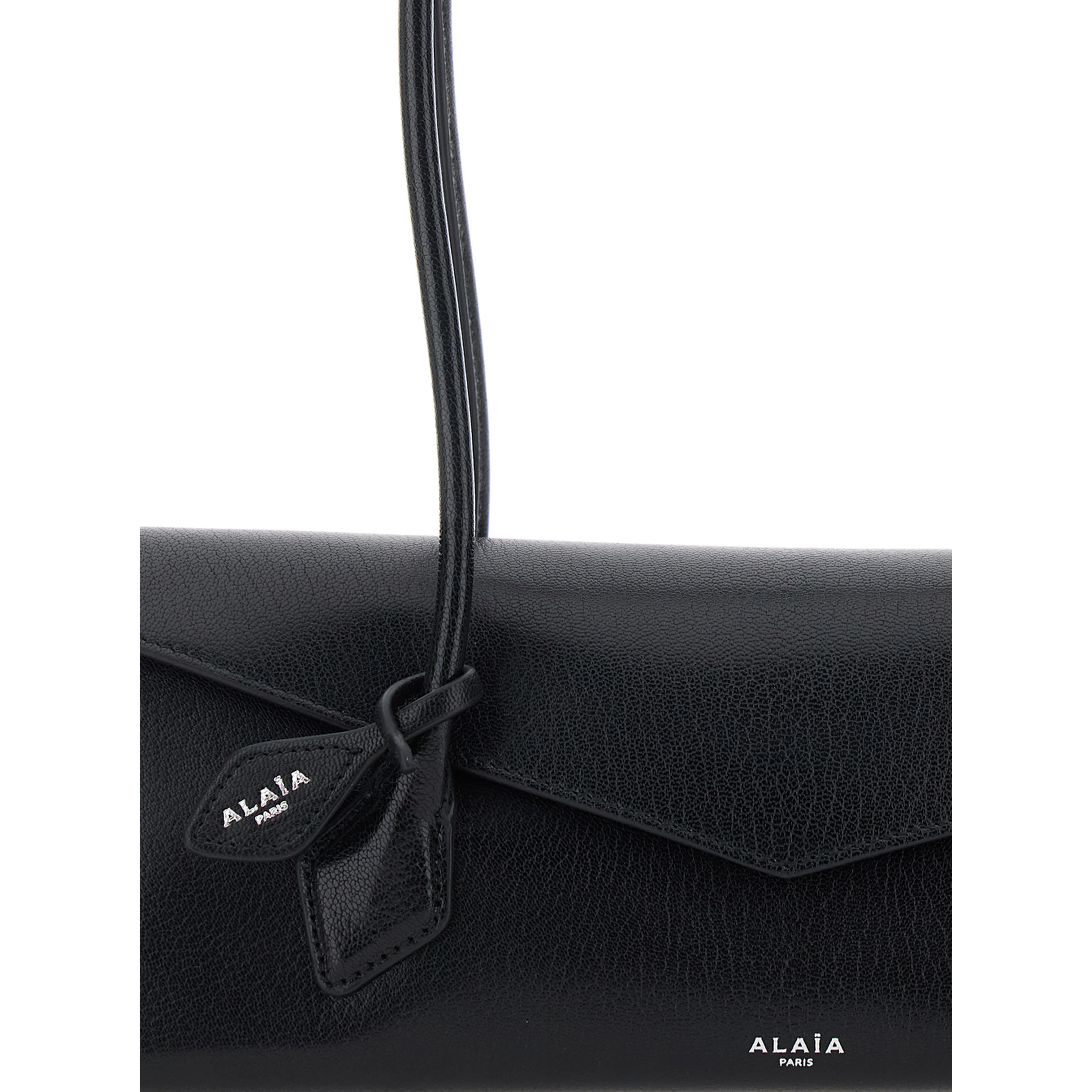 Shoulder bag TECKEL FLAP MEDIUM with leather details and ALAIA logo, black, women