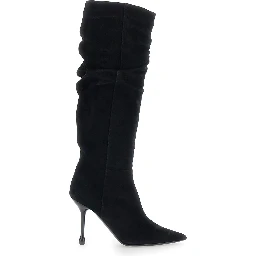 Womens black suede knee-high boots