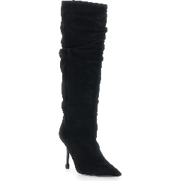 Womens black suede knee-high boots