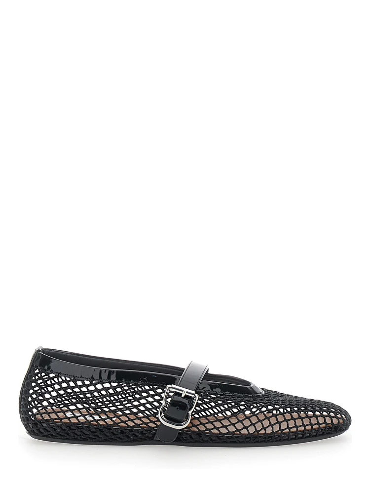 Ballet flats with rounded toe and black leather sole for women