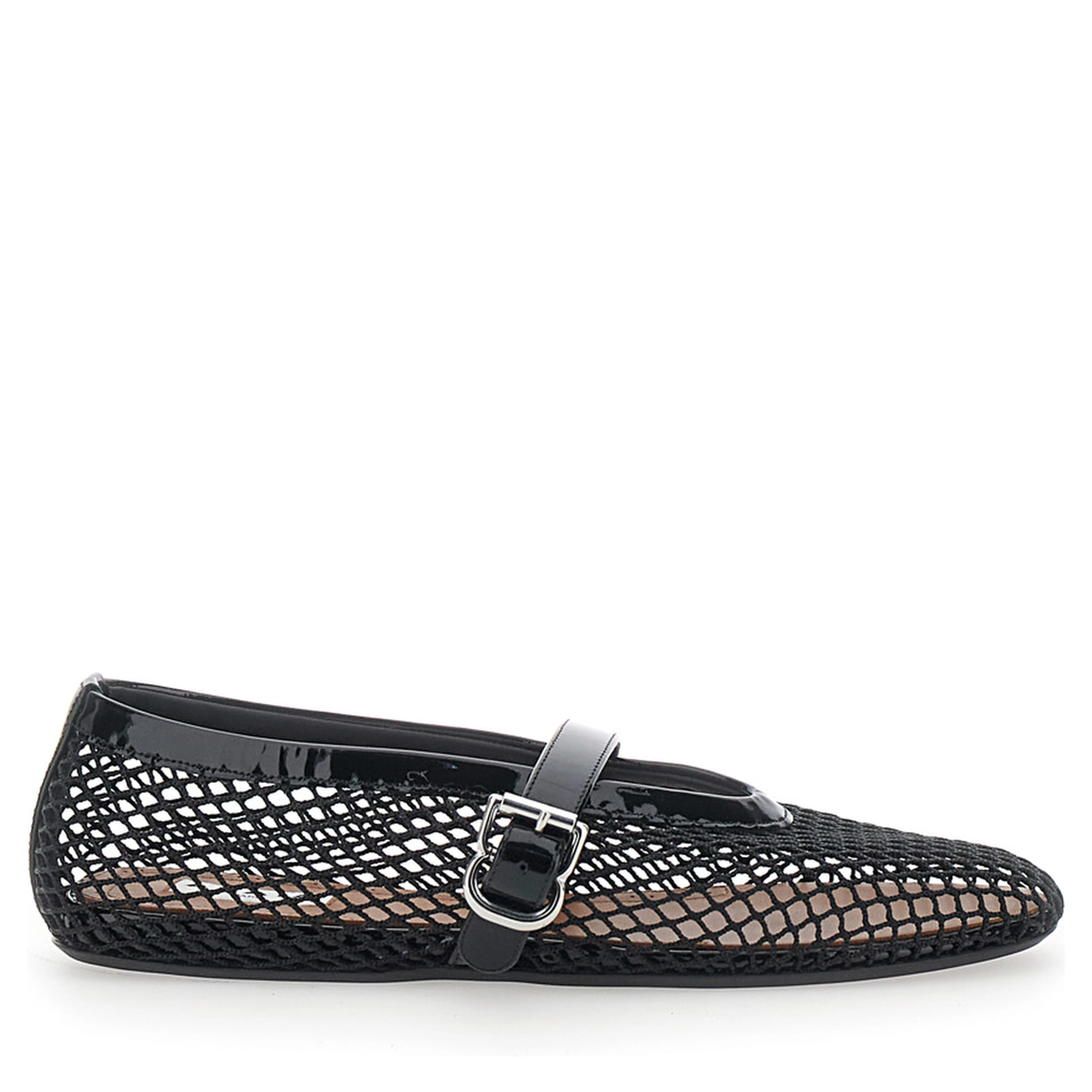 Ballet flats with rounded toe and black leather sole for women