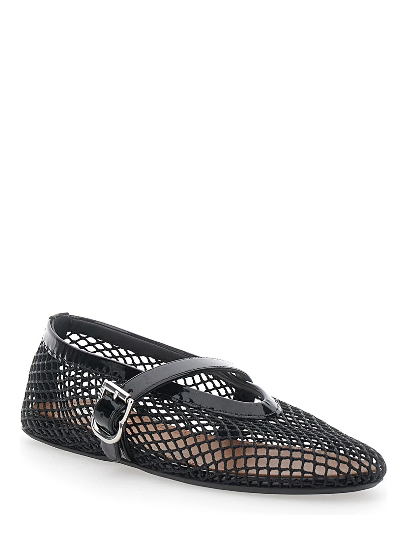 Ballet flats with rounded toe and black leather sole for women