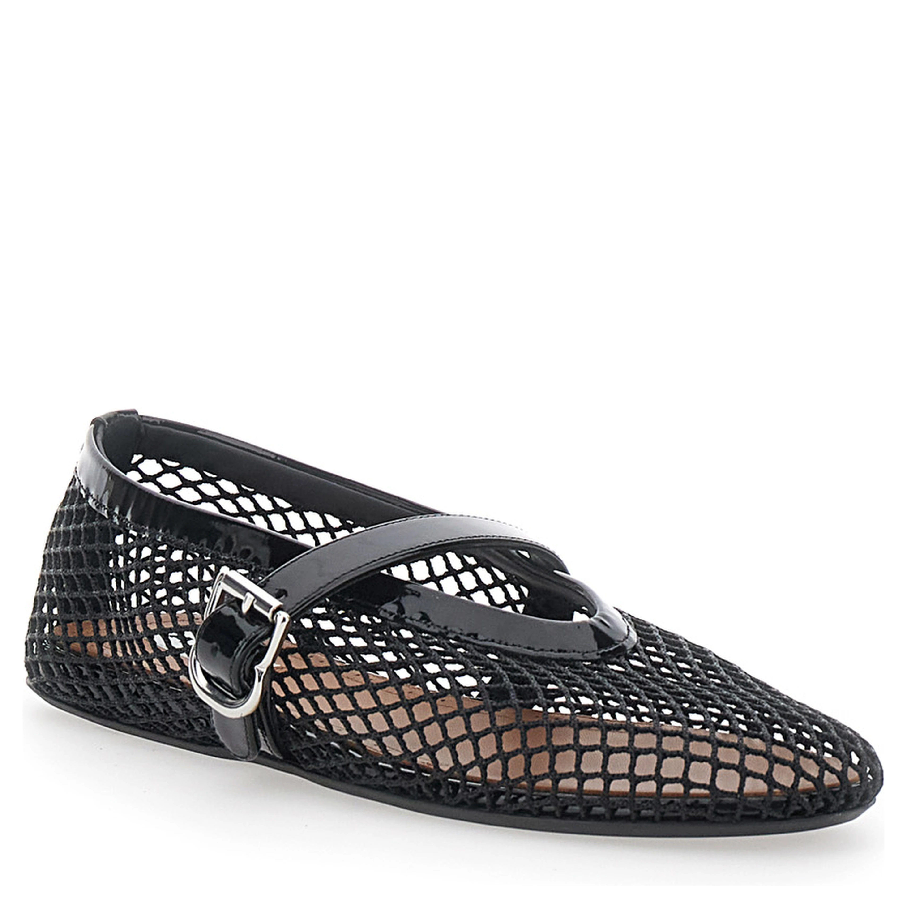 Ballet flats with rounded toe and black leather sole for women