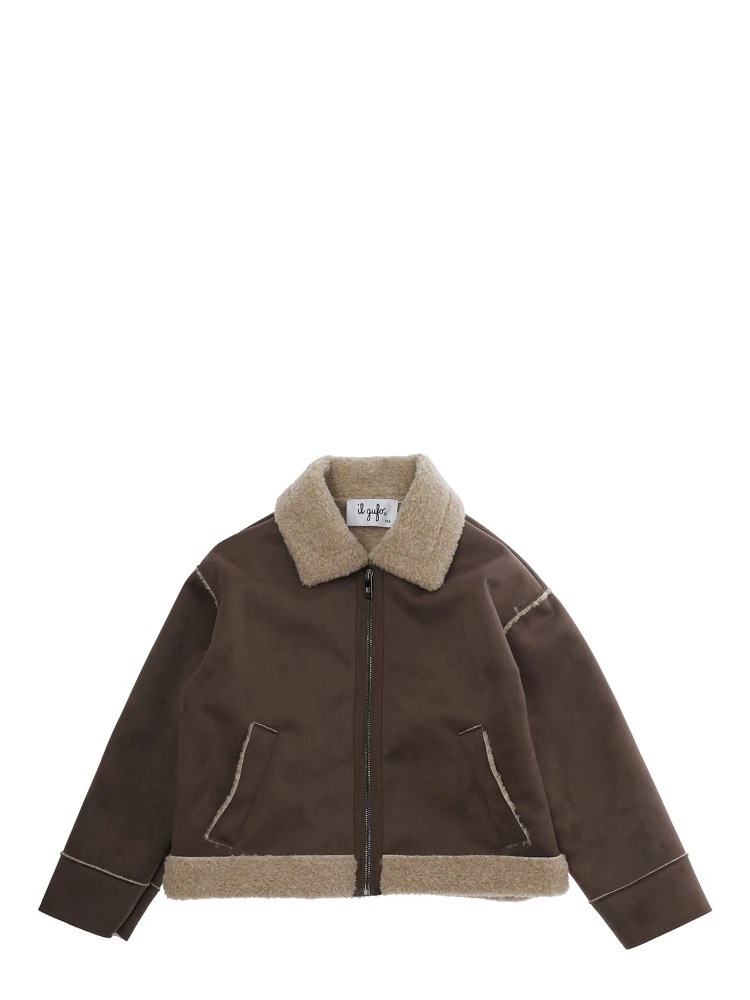 Jacket with high collar and long sleeves in Tech Fabric brown for Boy