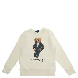 KNIT-PULLOVER-SWEATSHIRT with round neck and long sleeves in Beige Cotton Boy