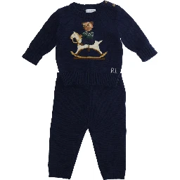 Knit set with round neck and long sleeves in blue for boy