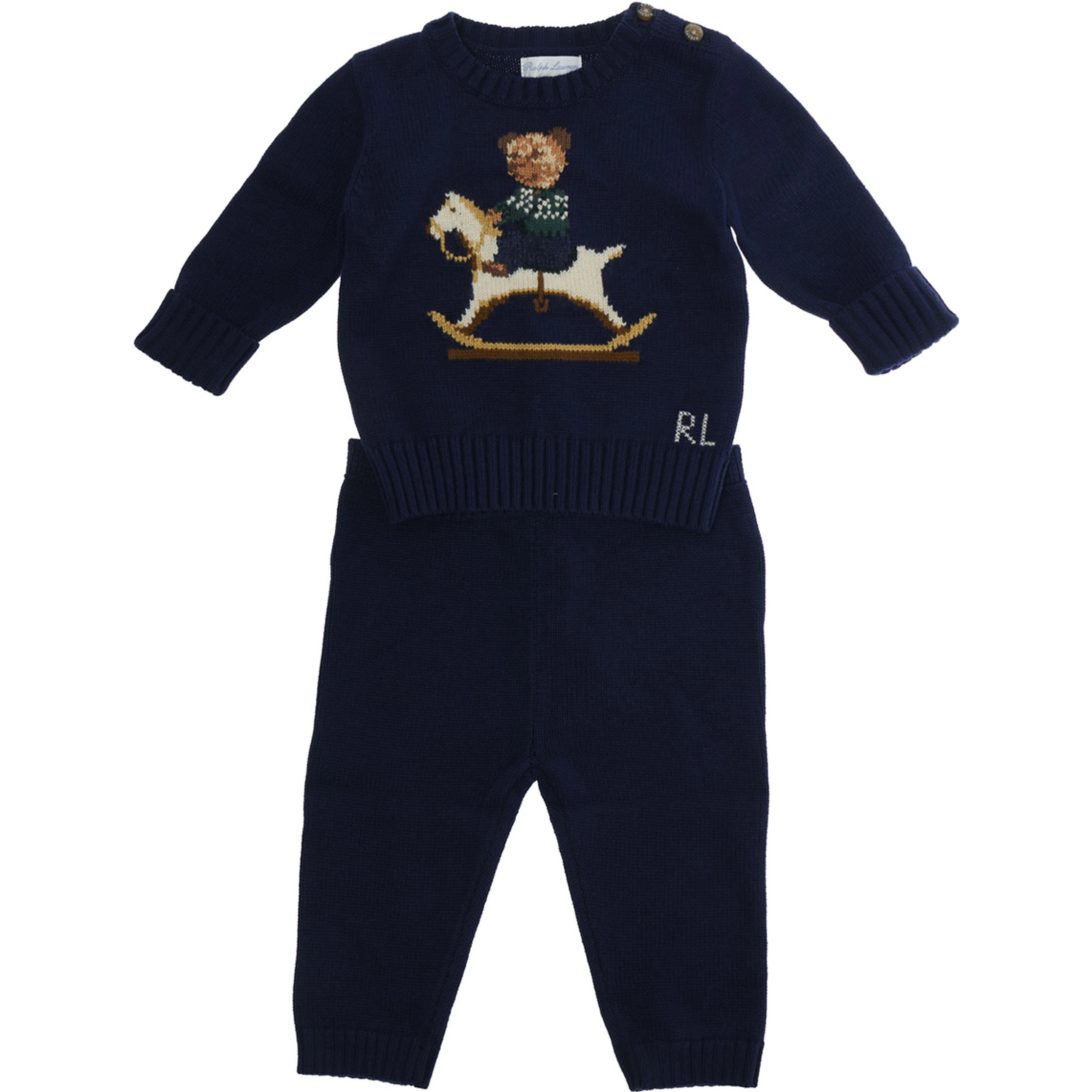 Knit set with round neck and long sleeves in blue for boy