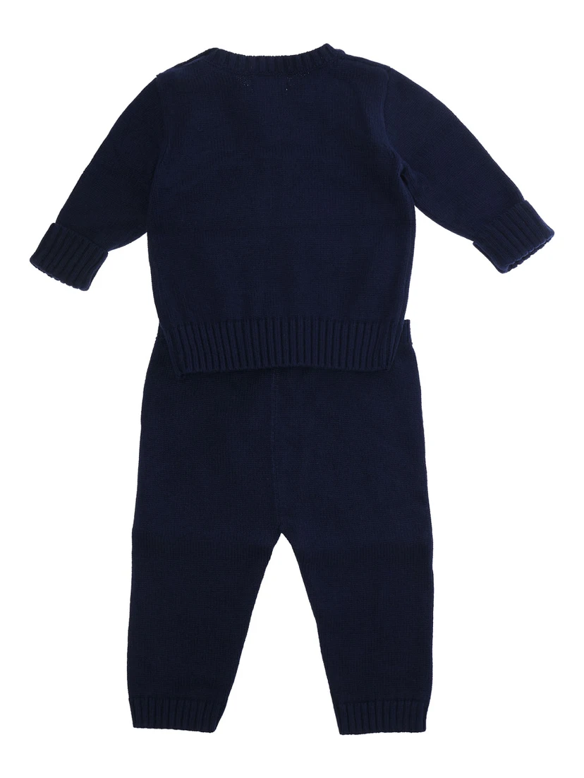 Knit set with round neck and long sleeves in blue for boy