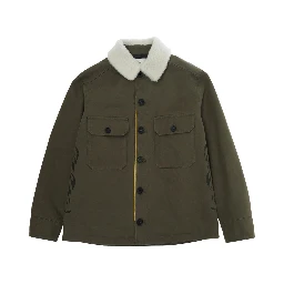 Jacket coat drill military green with pockets and collar, Tech Fabric, Boy