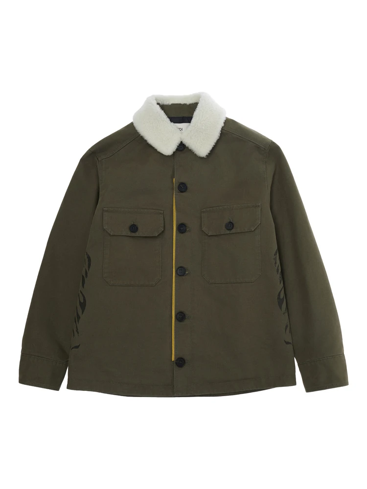 Jacket coat drill military green with pockets and collar, Tech Fabric, Boy