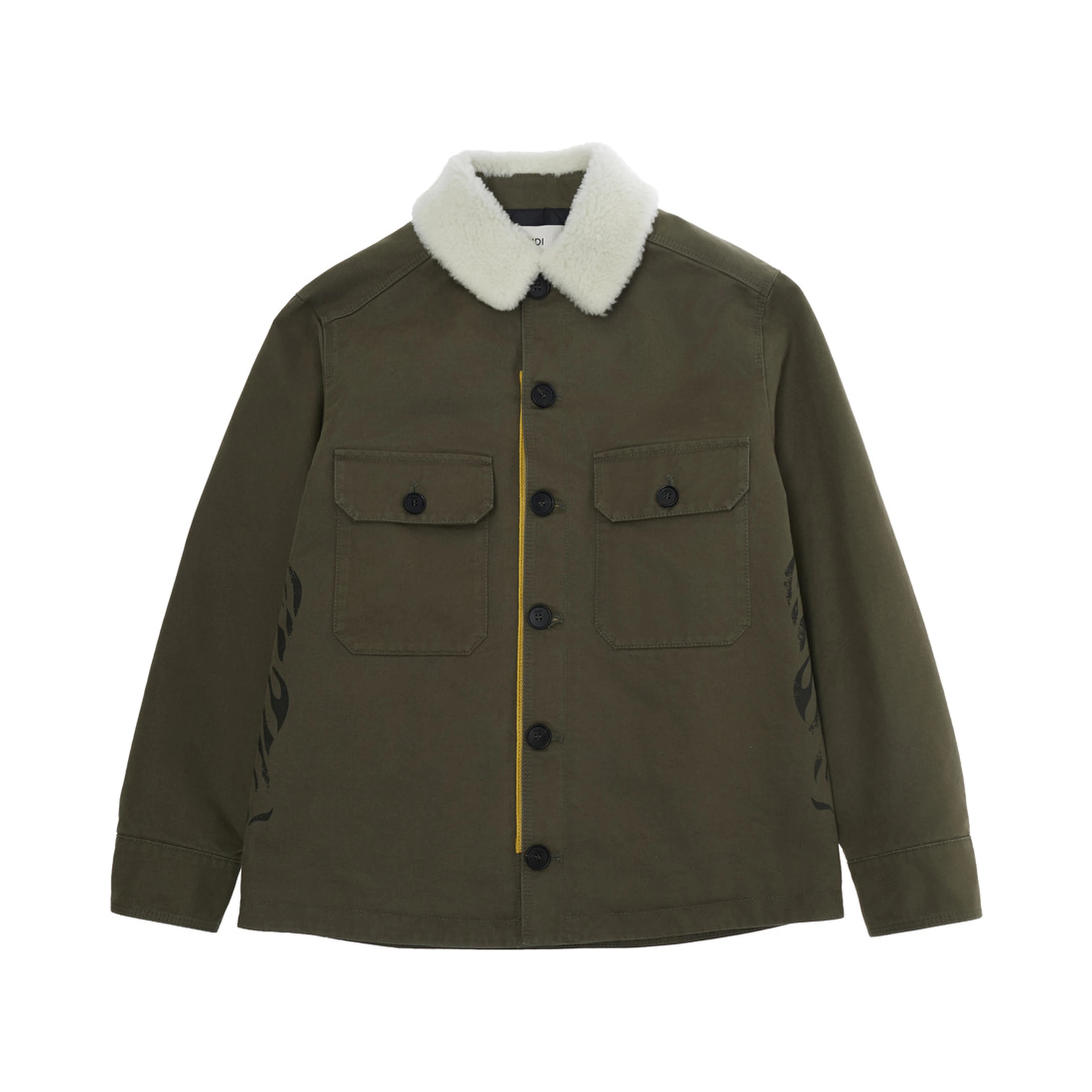 Jacket coat drill military green with pockets and collar, Tech Fabric, Boy